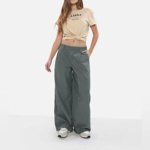 Aerie High Waisted Super Baggy Satin Pant green size xl silky trouser wide leg